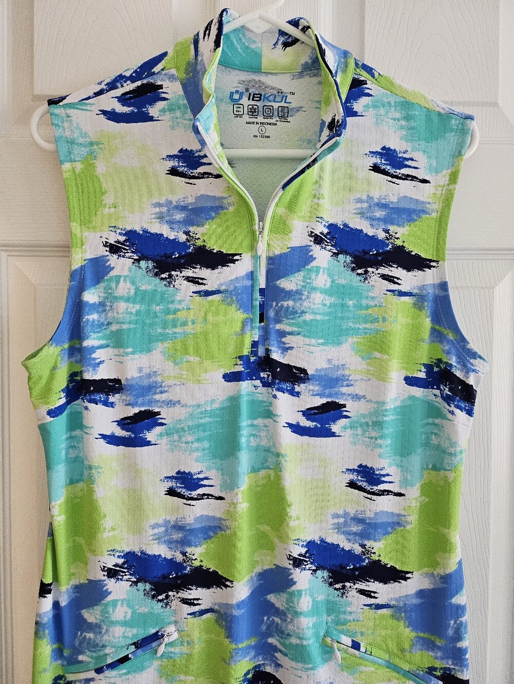 Ibkul Large Dress 1/4 Zip Sleeveless Blue Green Zip Pockets Activeware